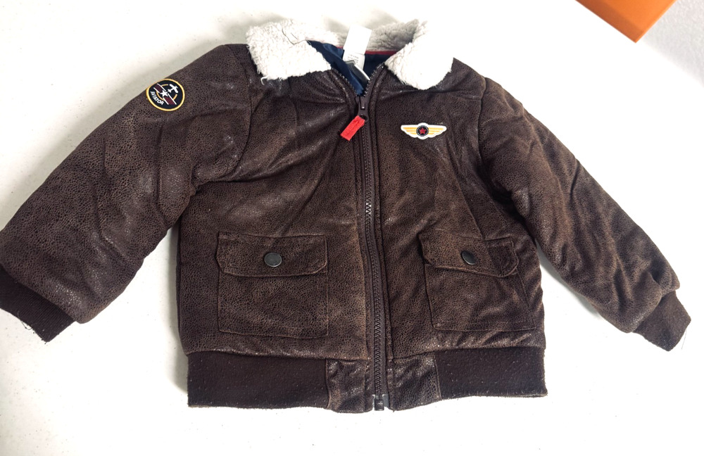Little Me Sz 2T Boys Aviator Jacket Pilot Flight Top Gun Faux Fur Collar